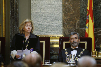 La Fiscal General de l'Estat, Consuelo Madrigal, i el president del Tribunal Suprem i del CGPJ, Carlos Lesmes, a l'obertura de l'any judicial.