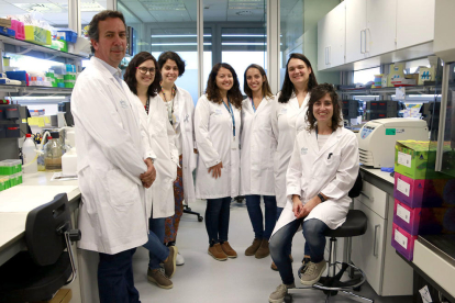 Las investigadoras del Grupo de expresión génica y cáncer del VHIO y el doctor Joan Seoane, que es el investigador principal, en el laboratorio.