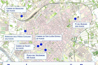 Plànol de les zones d'aparcament gratuït a Reus.