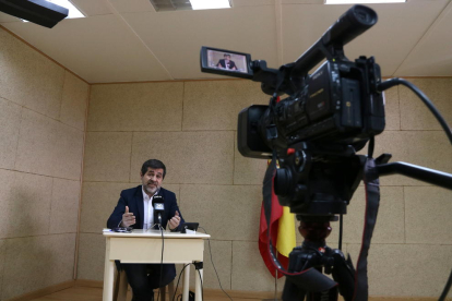 El candidat de JxCat el 28-A, Jordi Sànchez, durant la roda de premsa.