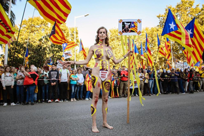 Imatge de Jil Love durant la manifestació de dissabte a Barcelona.