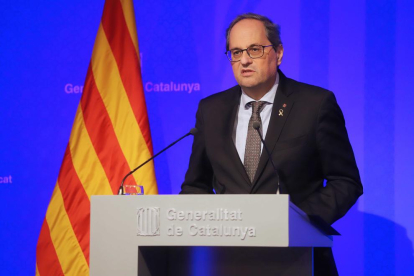 El president de la Generalitat, Quim Torra, en una compareixença de premsa.