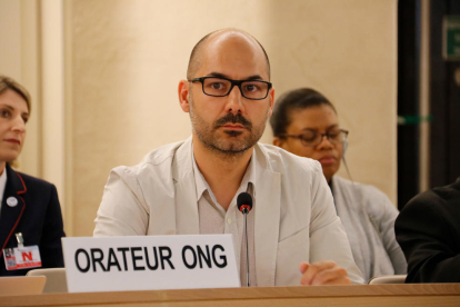 El director d'UNESCOCAT, Gerard Segú, durant la seva intervenció al plenari Consell de Drets Humans de l'ONU.