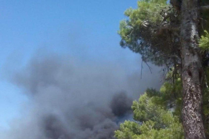 Pla obert del tractor que ha provocat un incendi forestal a la TP-2442, al Montmell, el 28 de juny del 2019 (vertical)