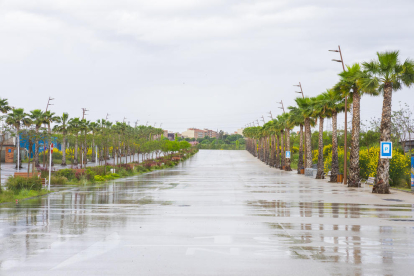 Aspecte que oferia ahir al matí l'Anella Mediterrània a causa de la pluja.