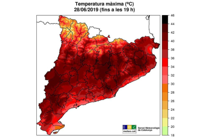 Mapa de temperaturas previstas en Cataluña.