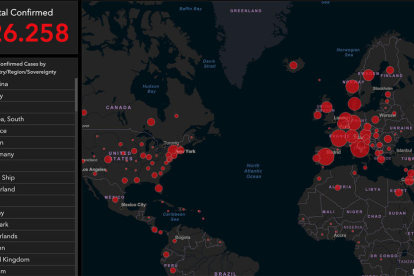 Imatge del mapa interactiu que recull les dades globals del coronavirus