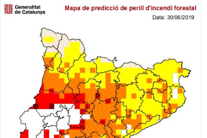 El mapa de riesgo de incendio forestal para este domingo