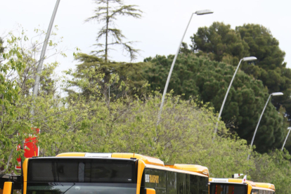 Una imatge de nous autobusos de Reus Transport.