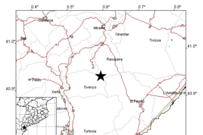 Mapa del punt on s'ha registrat el sisme aquesta matinada.