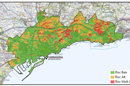 Marcadas con diferentes colores, zonas del término municipal según los riesgos de incendio forestal.