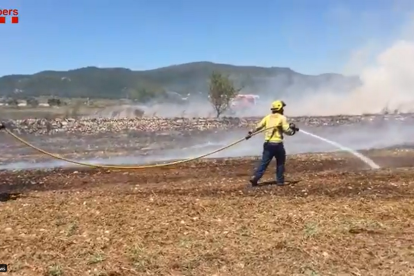 Un grup de Bombers treballa en l'extinció de l'incendi