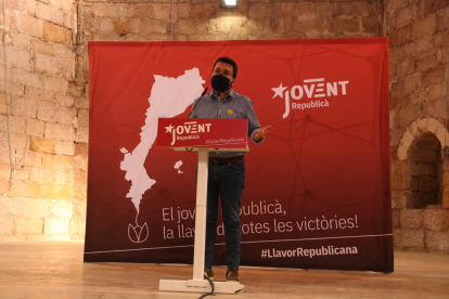 El vicepresident del Govern, Pere Aragonès, durant la seva intervenció en l'acte polític del Jovent Republicà celebrat a Montblanc