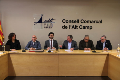 El conseller de Políticas Digitales y Administración Pública, Jordi Puigneró, en la reunión con los alcaldes del Alt Camp.