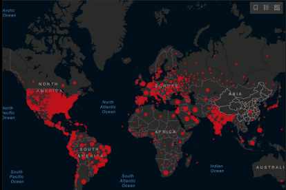 Mapa del coronavirus actual en el mundo.