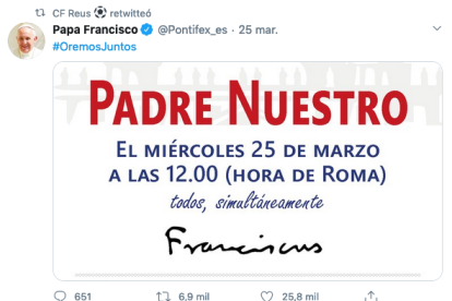 Un tuit del Papa que ha retuiteado el CF Reus.