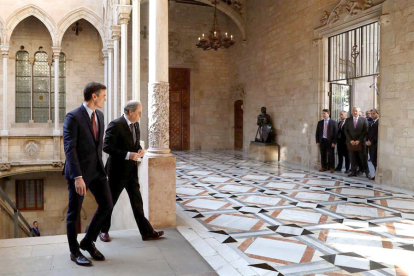 Els presidents Sánchez i Torra al Palau de la Generalitat.