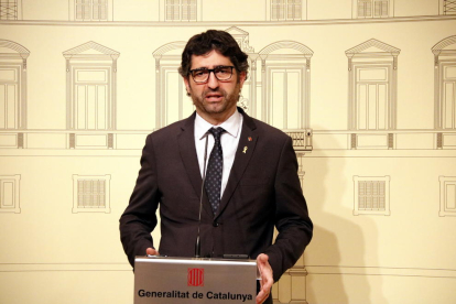 El conseller de Polítiques Digitals i Administració Pública, Jordi Puigneró, en la roda de premsa per explicar les novetats del MWC a causa del coronavirus.