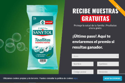 Captura de imagen de la campaña falsa que hería productos de Sanytol.
