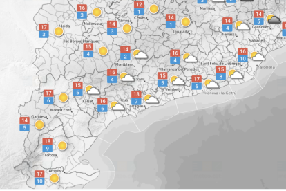 Temperatures previstes a les comarques de Tarragona.