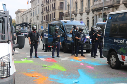 Los antidisturbios con polos de colores que han lanzado miembros de los CDR.