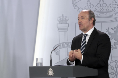El ministro de Justicia, Juan Carlos Campo, durante la rueda de prensa de hoy.