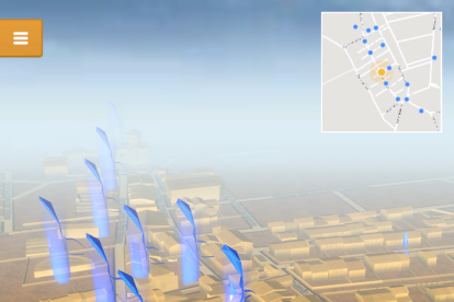Imatge del mapa en 3D i la geganta Marinada a l'aplicació.