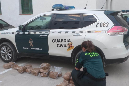 Una agente de la Guardia Civil con el tabaco intervenido en el Montsià.
