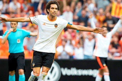 Quim Araujo, amb la samarreta del Valencia Mestalla, club amb el qual va jugar durant una temporada i mitja.
