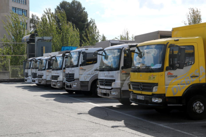Imatge de camions de repartiment estacionats al centre de repartiment de Disbesa a Sant Joan Despí