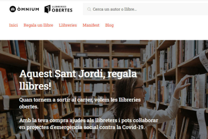 Captura de pantalla de la pàgina d'accés a Llibreries Obertes, ara liderat per Òmnium Cultural.