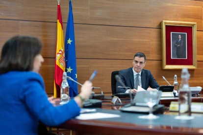 El presidente del gobierno español, Pedro Sánchez, durante el Consejo de Ministros.