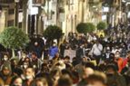 Un instant de la protesta, al centre de Reus.