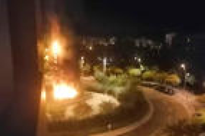 Imagen del incendio de un árbol en la plaza Gandi de Reus.