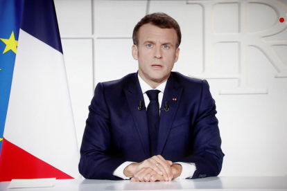 El presidente de Francia, Emmanuel Macron, durante un discurso dirigido a la nación.