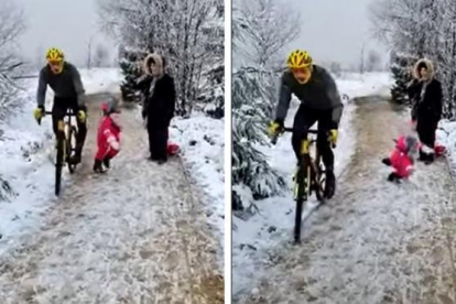 Seqüència del vídeo on el ciclista tomba a la nena.