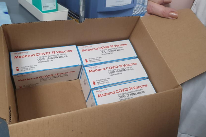 Diverses caixes de la vacuna de Moderna.