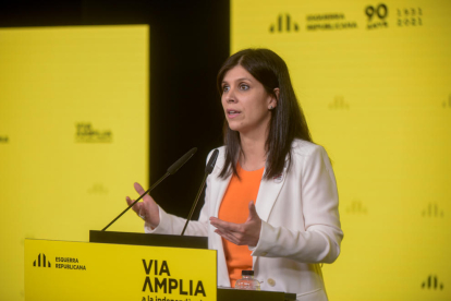 La portavoz de ERC, Marta Vilalta, en rueda de prensa en la sede del partido.