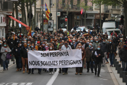 La manifestació que ha transcorregut pels carrers de Perpinyà aquest dissabte.