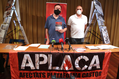El portavoz y el abogado de Aplaca -afectados por|para la plataforma Castor-, Joan Ferrando y Raül Rovira.