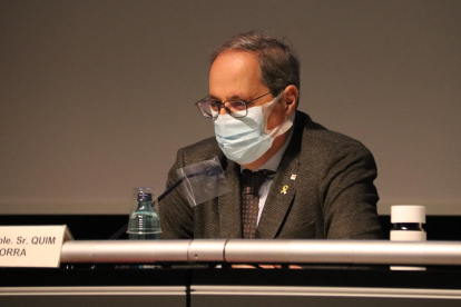 Pla tancat de l'expresident de la Generalitat, Quim Torra, durant la seva intervenció en la conferència sobre la covid-19 el 17 de desembre de 2020.