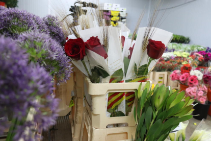 Rosas preparadas por Sant Jordi en una parada de Mercabarna-flor.