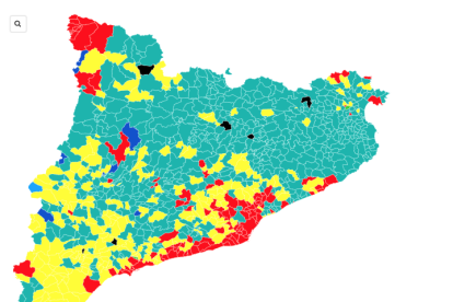 Mapa del partido ganador por municipio en las elecciones en el Parlament de Catalunya del 14 de febrero del 2021.