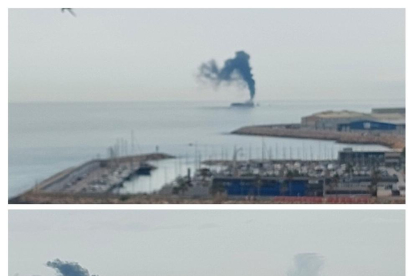 Imagen de la columna de humo proveniente del barco.