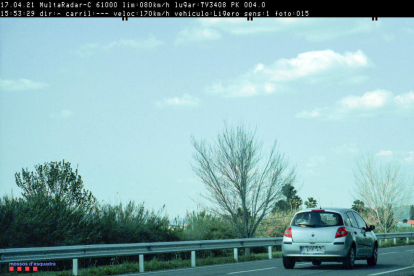 El cotxe infractor enxampat a 170 km/h a la TV-3408 a Amposta.