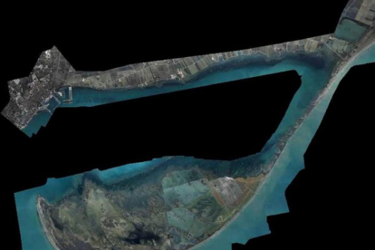 Imagen aérea del visor que ha habilitado el ICGC sobre los daños de la borrasca Filomena en el Delta del Ebro.