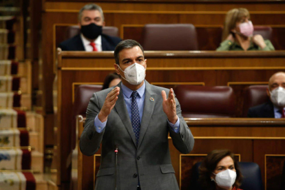 El presidente del gobierno español, Pedro Sánchez, en el Congreso de los Diputados.