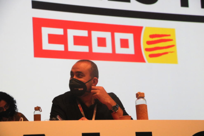 Javier Pacheco, reelegit aquest dissabte com a secretari general de CCOO a Catalunya, durant la celebració del 12è congrés del sindicat.
