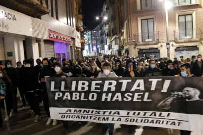 La manifestación de este sábado en Lleida para pedir la libertad de Pablo Hasel.