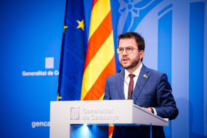 El vicepresidente del Govern con funciones de presidente, Pere Aragonès, en rueda de prensa.